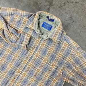 Vintage Pendleton Wool Flannel Shirt plaid Elbow Patches Made In USA Men's M